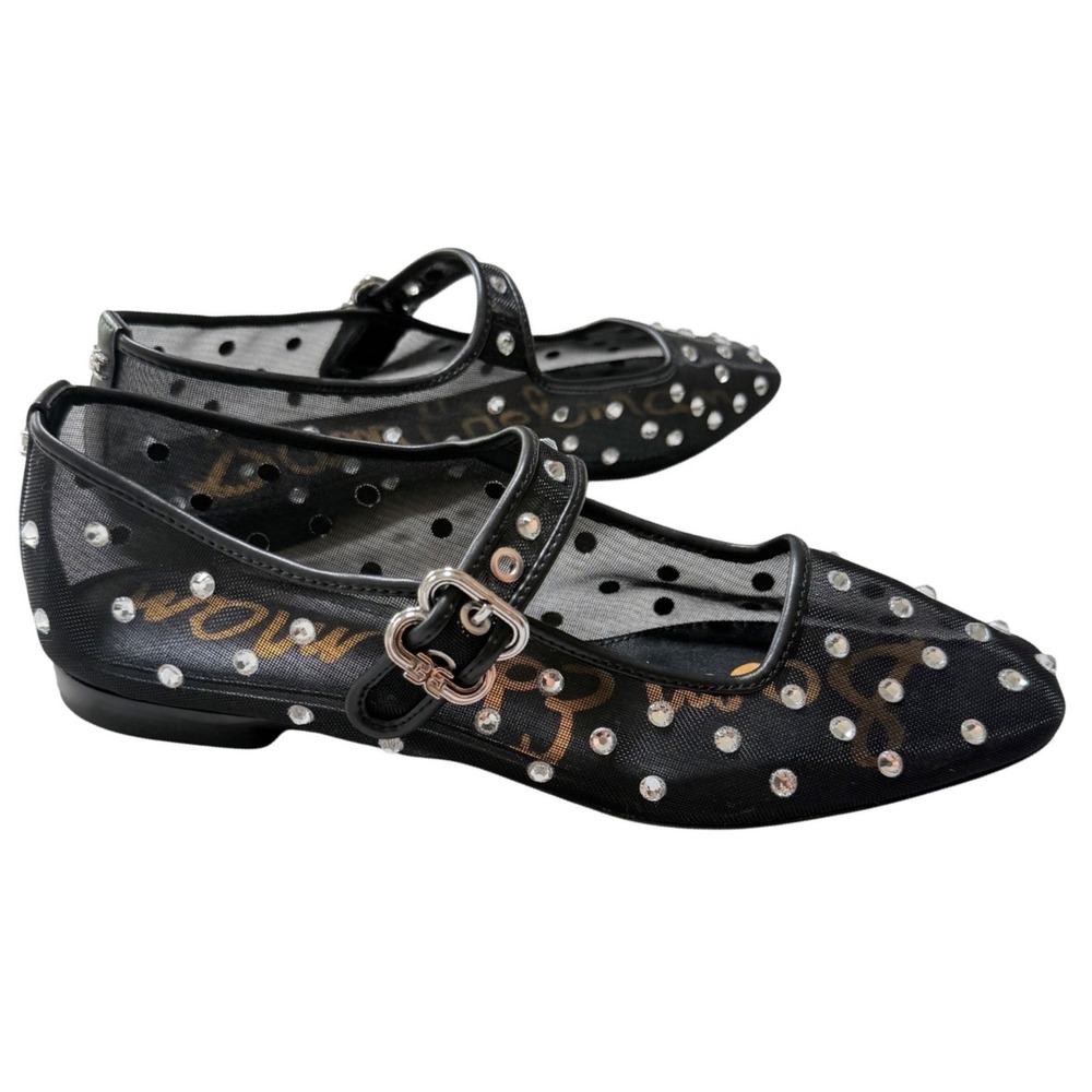 Sam Edelman Michaela Black Mesh Rhinestone Mary Jane Ballet Flats Size 8.5 M